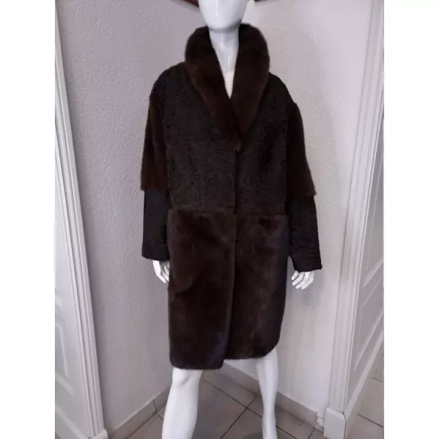 Пальто комбинированное, норка, каракуль
